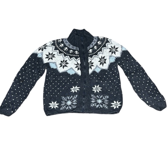 Marsh Landing Hand Knits Fair Isle Zip up Cardigan Sweater - Picture 1 of 6